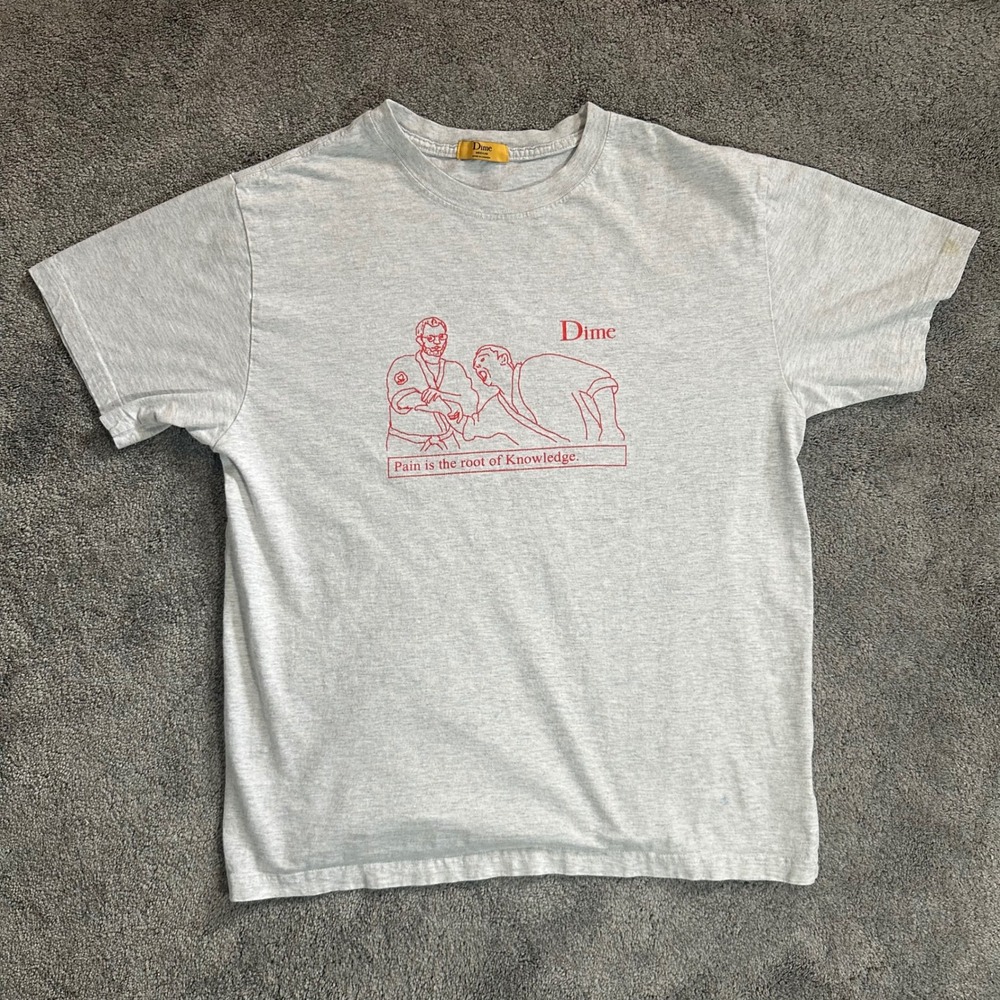 Dime Graphic T-Shirt Mens Medium Grey Pain is the Root of Knowledge Tee